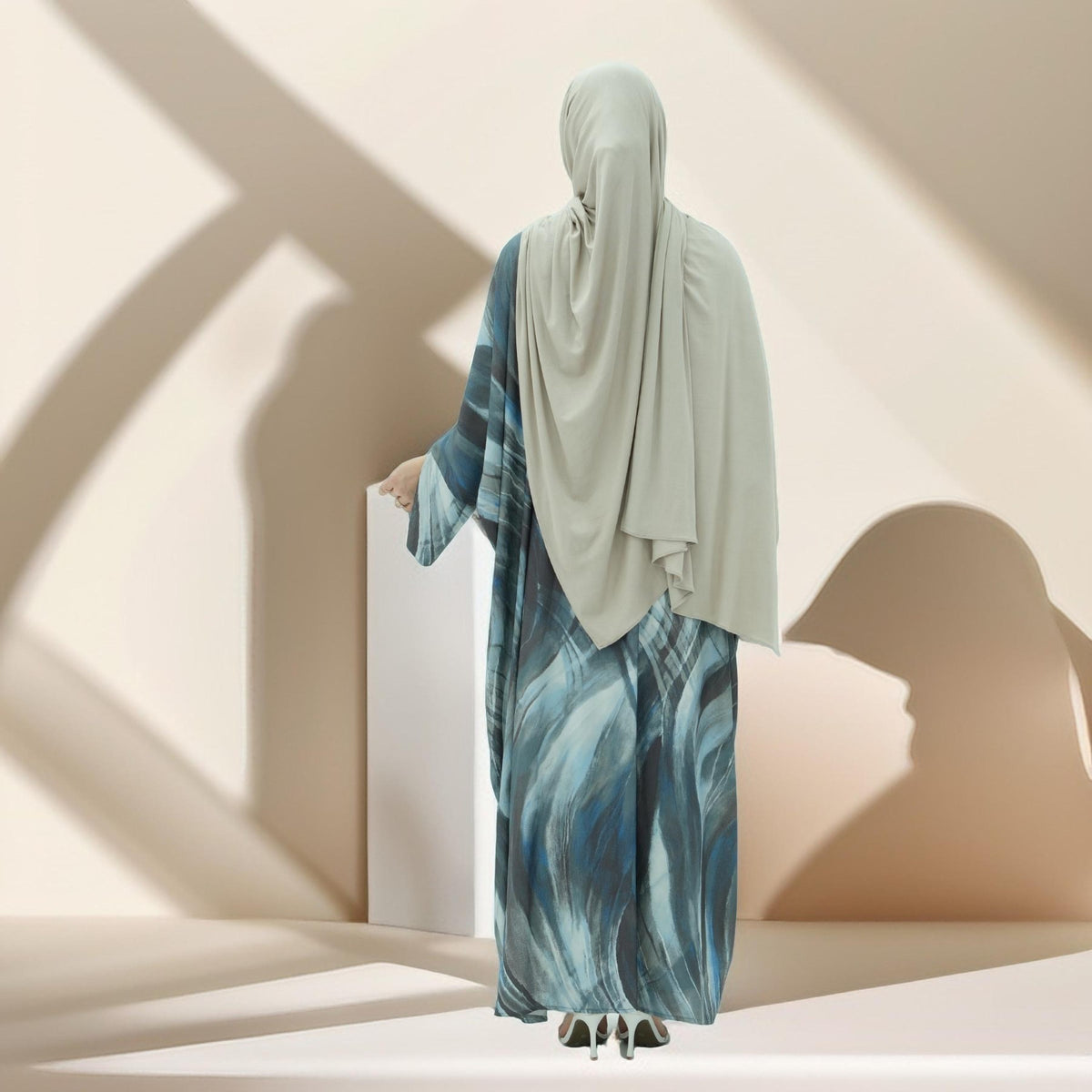 Water Marble Satin Printed  Open Abaya - Try Modest Limited