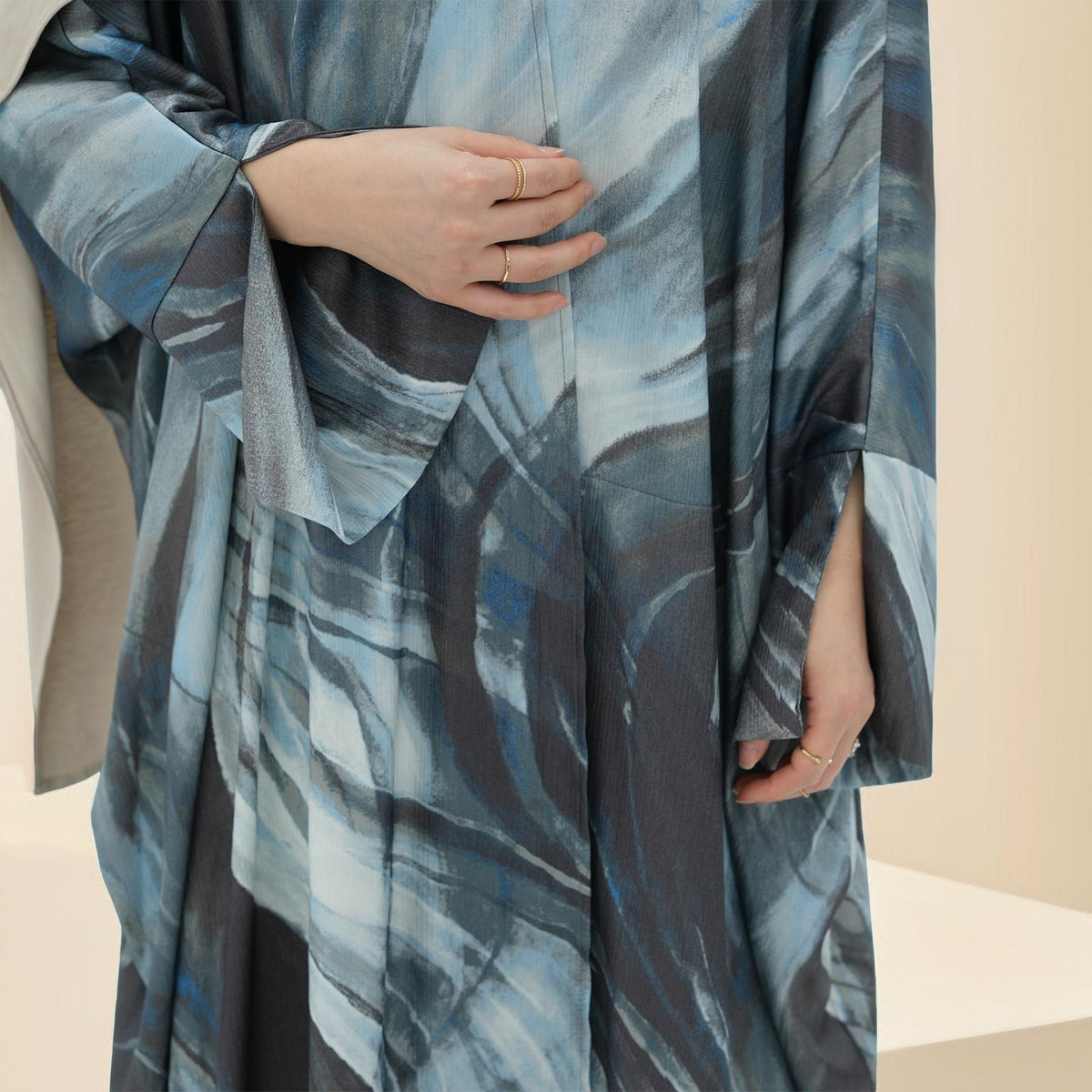 Water Marble Satin Printed  Open Abaya - Try Modest Limited