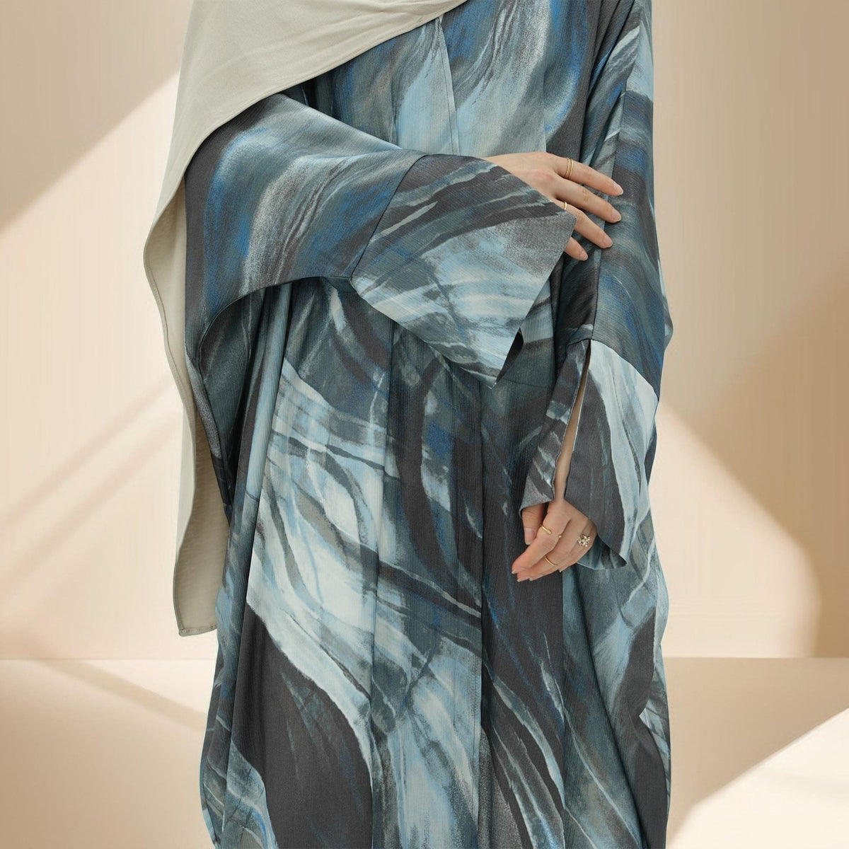 Water Marble Satin Printed  Open Abaya - Try Modest Limited