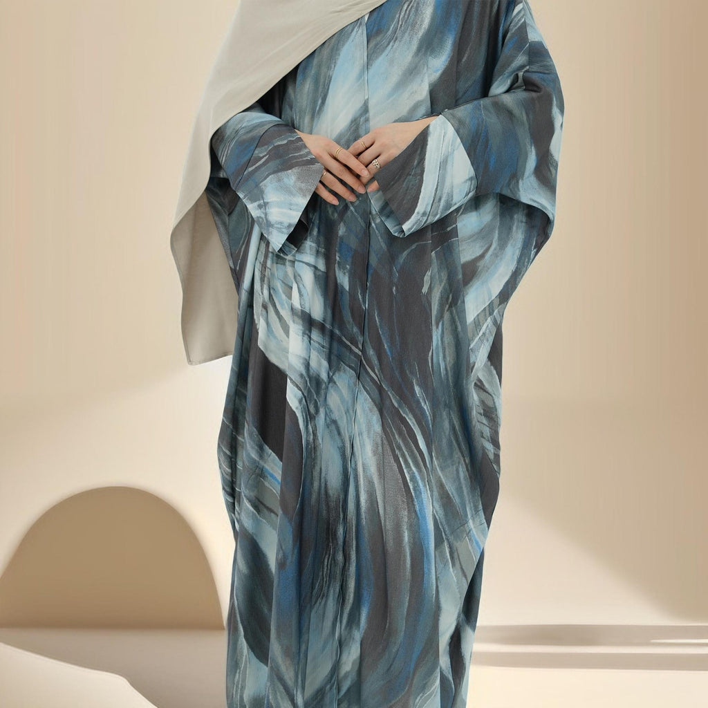 Water Marble Satin Printed  Open Abaya - Try Modest Limited