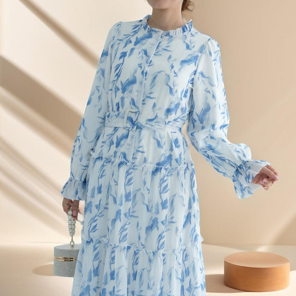 White summer chiffon maxi dress with belt - Try Modest Limited