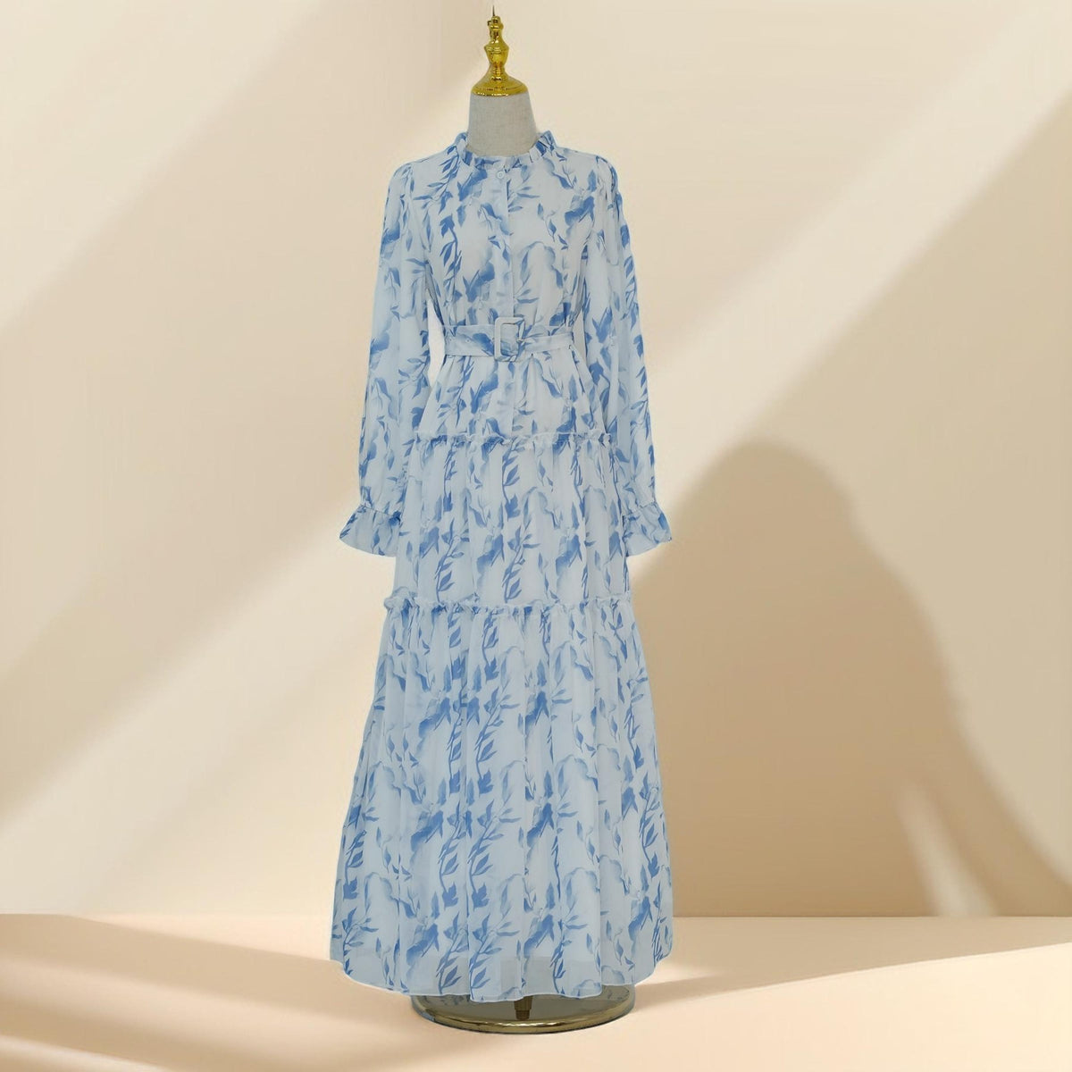 White summer chiffon maxi dress with belt - Try Modest Limited