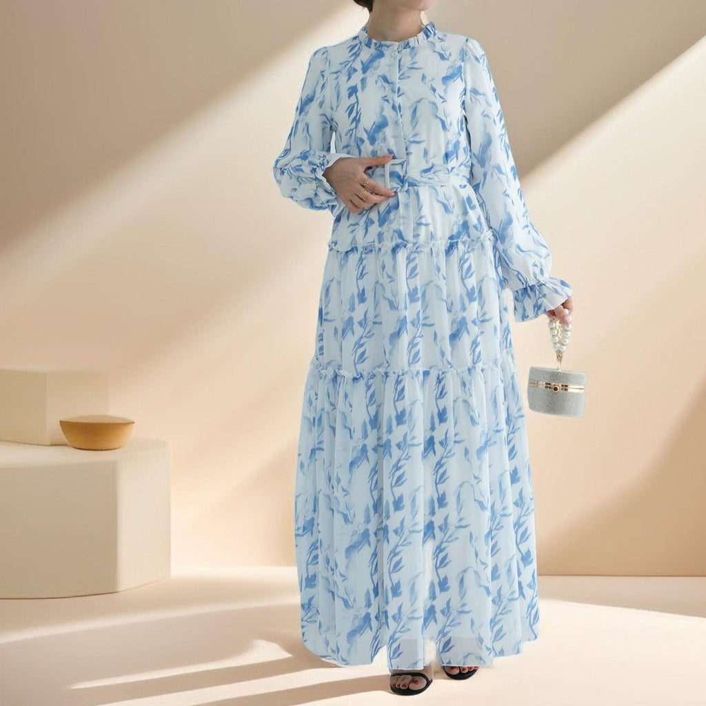 White summer chiffon maxi dress with belt - Try Modest Limited