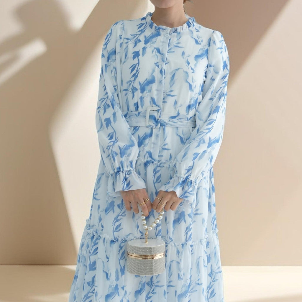 White summer chiffon maxi dress with belt - Try Modest Limited