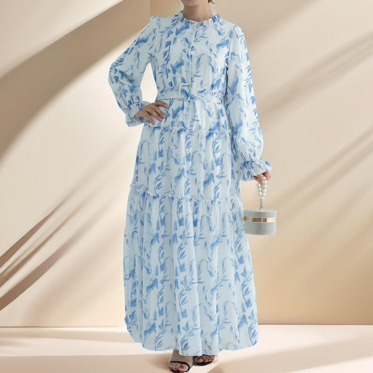 White summer chiffon maxi dress with belt - Try Modest Limited