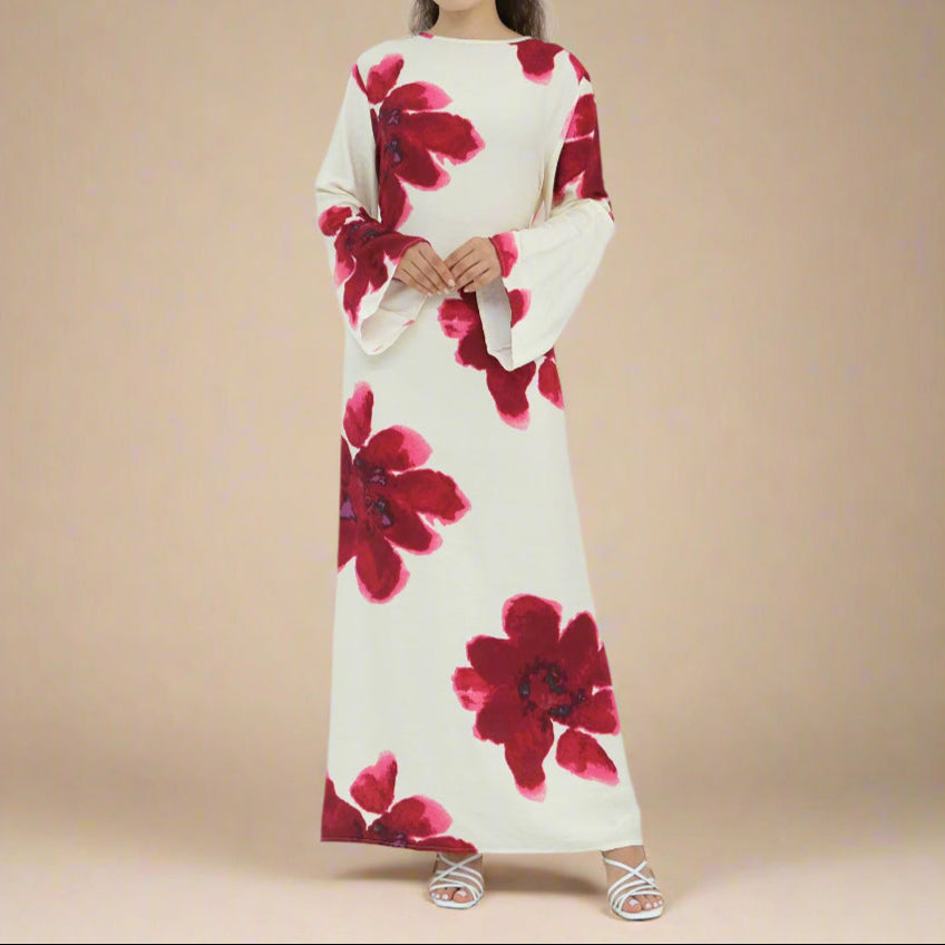 White Blossom Bell-Sleeve Modest Maxi Dress - Try Modest Limited