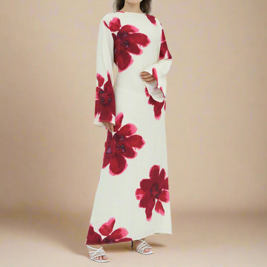 White Blossom Bell-Sleeve Modest Maxi Dress - Try Modest Limited