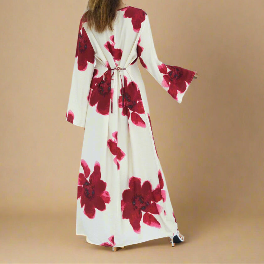 White Blossom Bell-Sleeve Modest Maxi Dress - Try Modest Limited