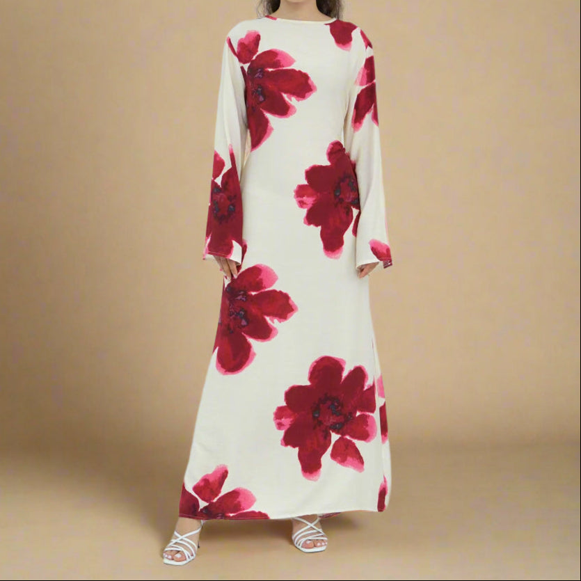 White Blossom Bell-Sleeve Modest Maxi Dress - Try Modest Limited