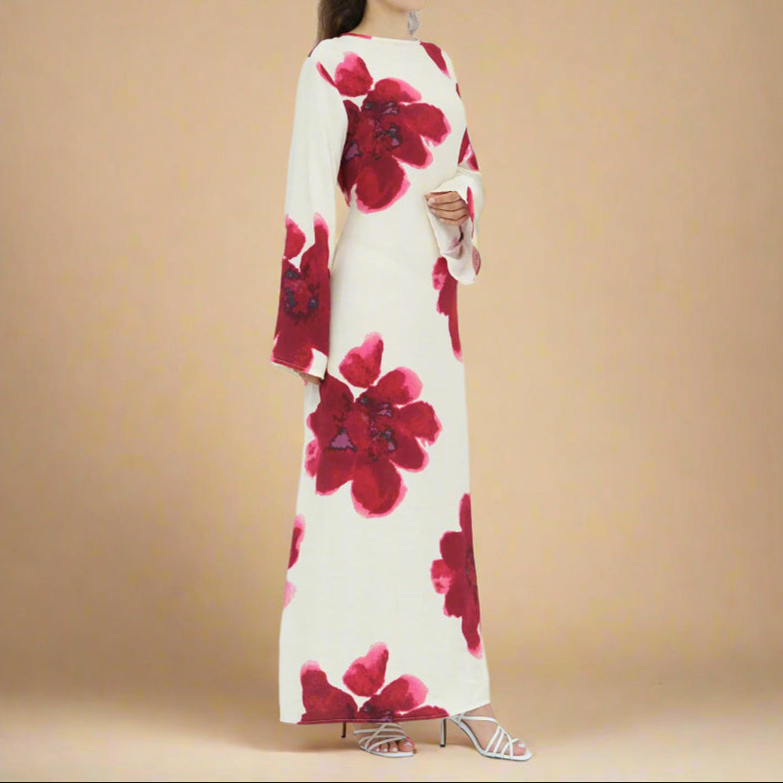 White Blossom Bell-Sleeve Modest Maxi Dress - Try Modest Limited