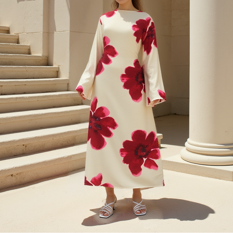 White Blossom Bell-Sleeve Modest Maxi Dress - Try Modest Limited