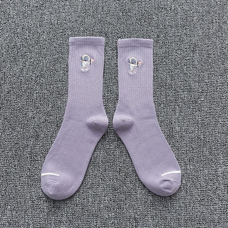 Winter Embroidered Astronaut Medium Tube Socks - Try Modest Limited 