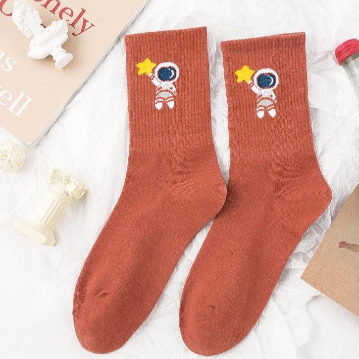 Winter Embroidered Astronaut Medium Tube Socks - Try Modest Limited 