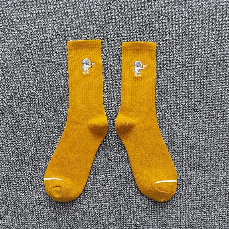 Winter Embroidered Astronaut Medium Tube Socks - Try Modest Limited 