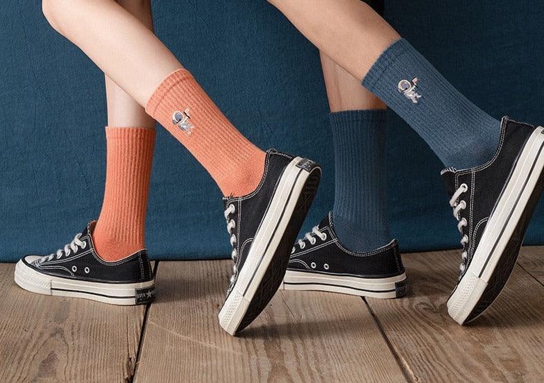 Winter Embroidered Astronaut Medium Tube Socks - Try Modest Limited 