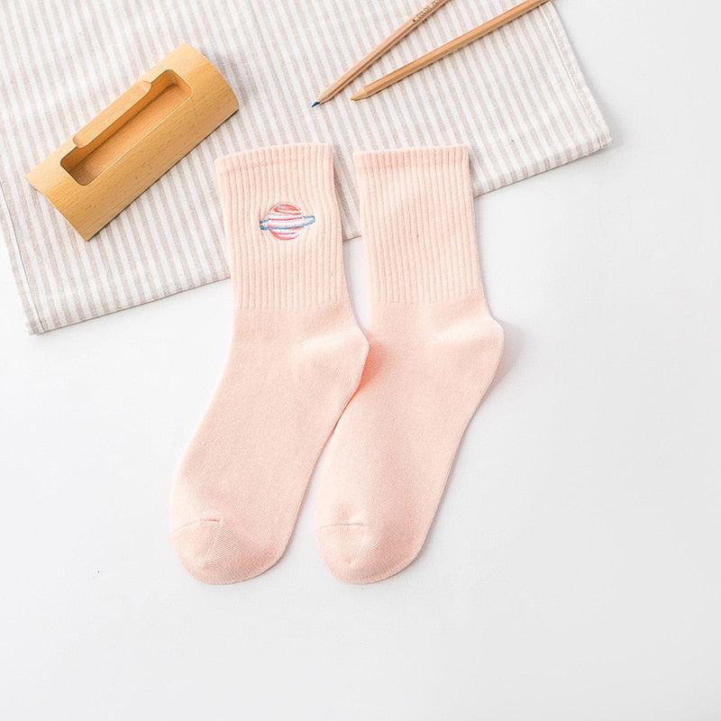 Winter Embroidered Astronaut Medium Tube Socks - Try Modest Limited 