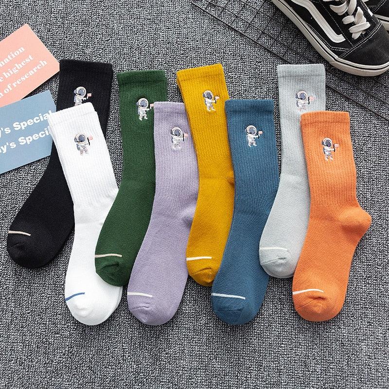 Winter Embroidered Astronaut Medium Tube Socks - Try Modest Limited 