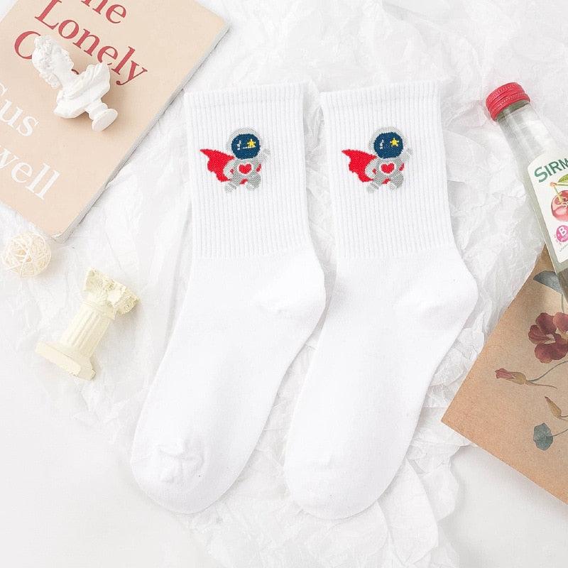 Winter Embroidered Astronaut Medium Tube Socks - Try Modest Limited 