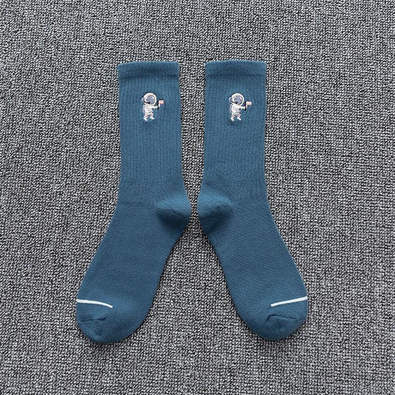 Winter Embroidered Astronaut Medium Tube Socks - Try Modest Limited 