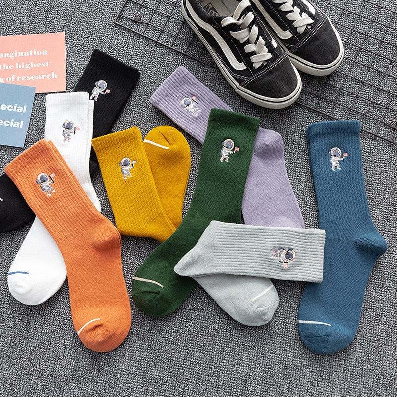 Winter Embroidered Astronaut Medium Tube Socks - Try Modest Limited 