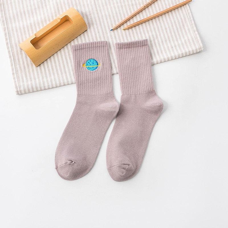 Winter Embroidered Astronaut Medium Tube Socks - Try Modest Limited 