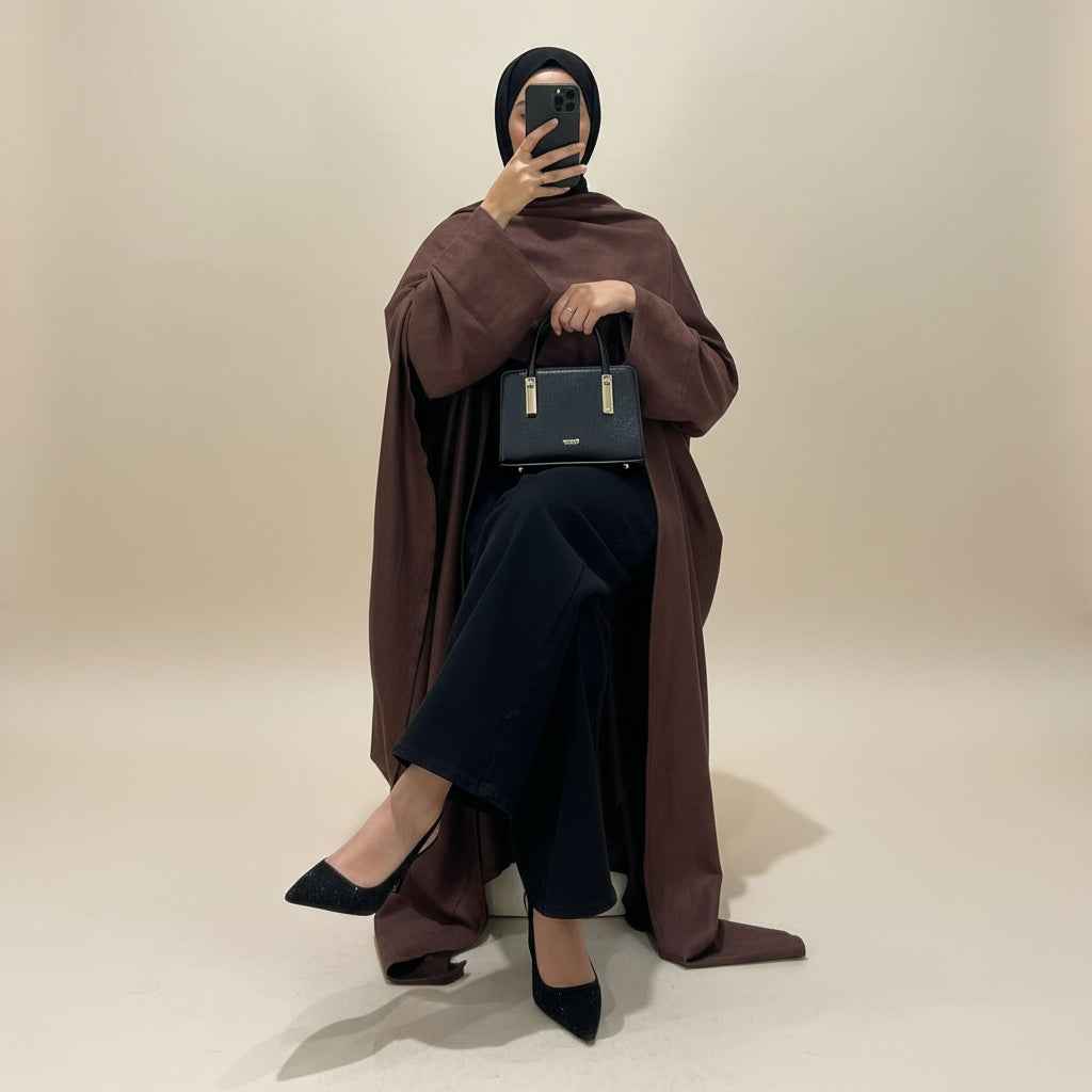 Winter Corduroy Wrap Abaya Dress with Shawl detail