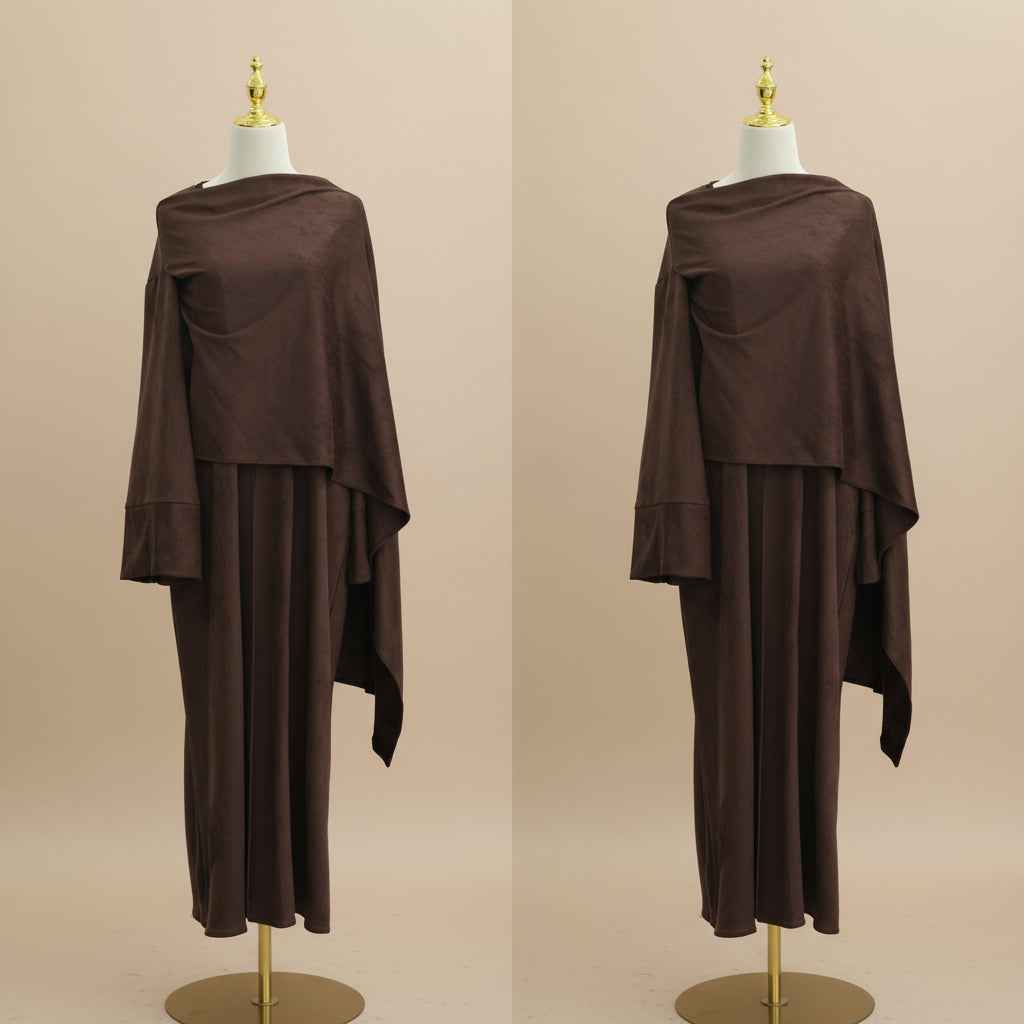 Winter Corduroy Wrap Abaya Dress with Shawl detail