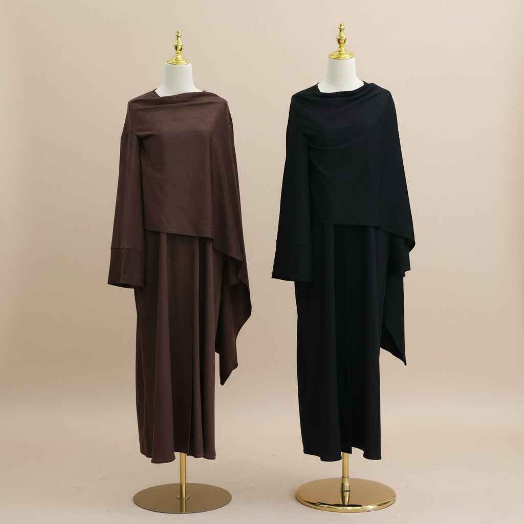 Winter Corduroy Wrap Abaya Dress with Shawl detail