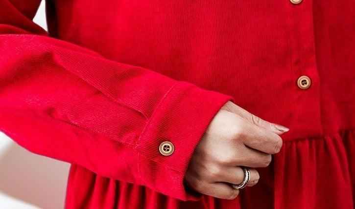 Women's A-Line corduroy dress, Casual Long Sleeves - Try Modest Limited