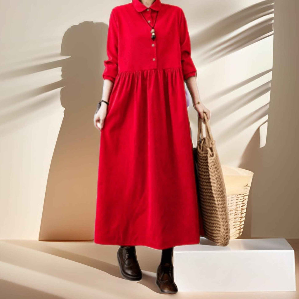 Women's A-Line corduroy dress, Casual Long Sleeves - Try Modest Limited