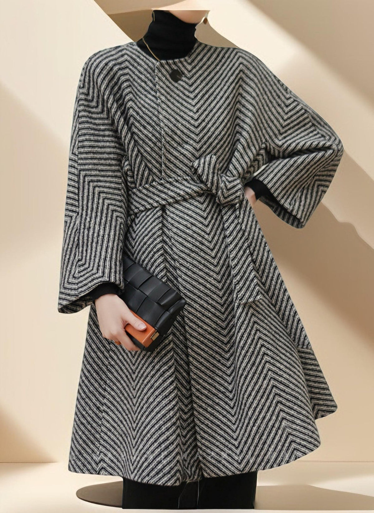 Women's Black and White Zig Zag  Wool Coat - Try Modest Limited