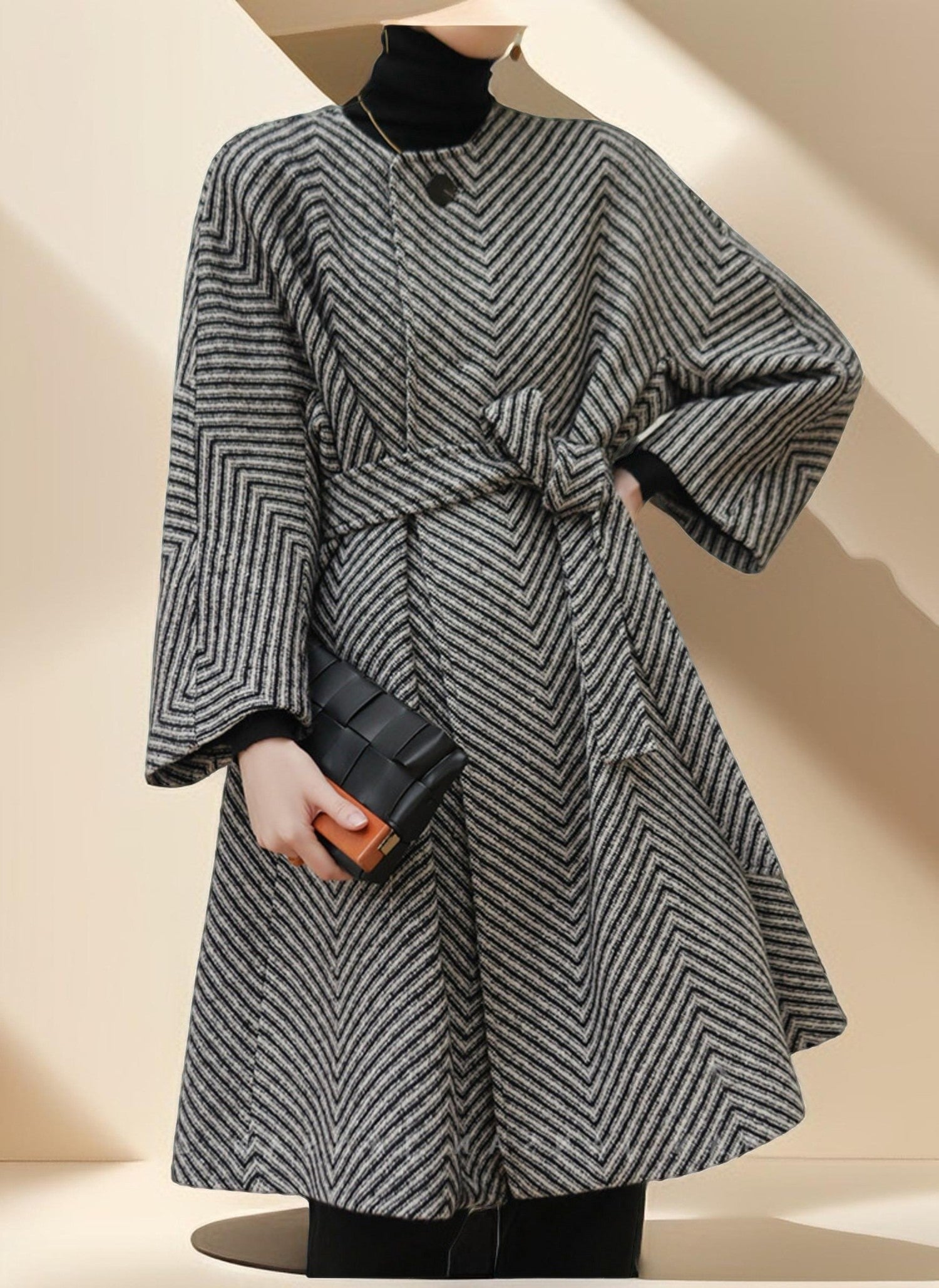 Women's Black and White Zig Zag Wool Coat - Try Modest Limited 