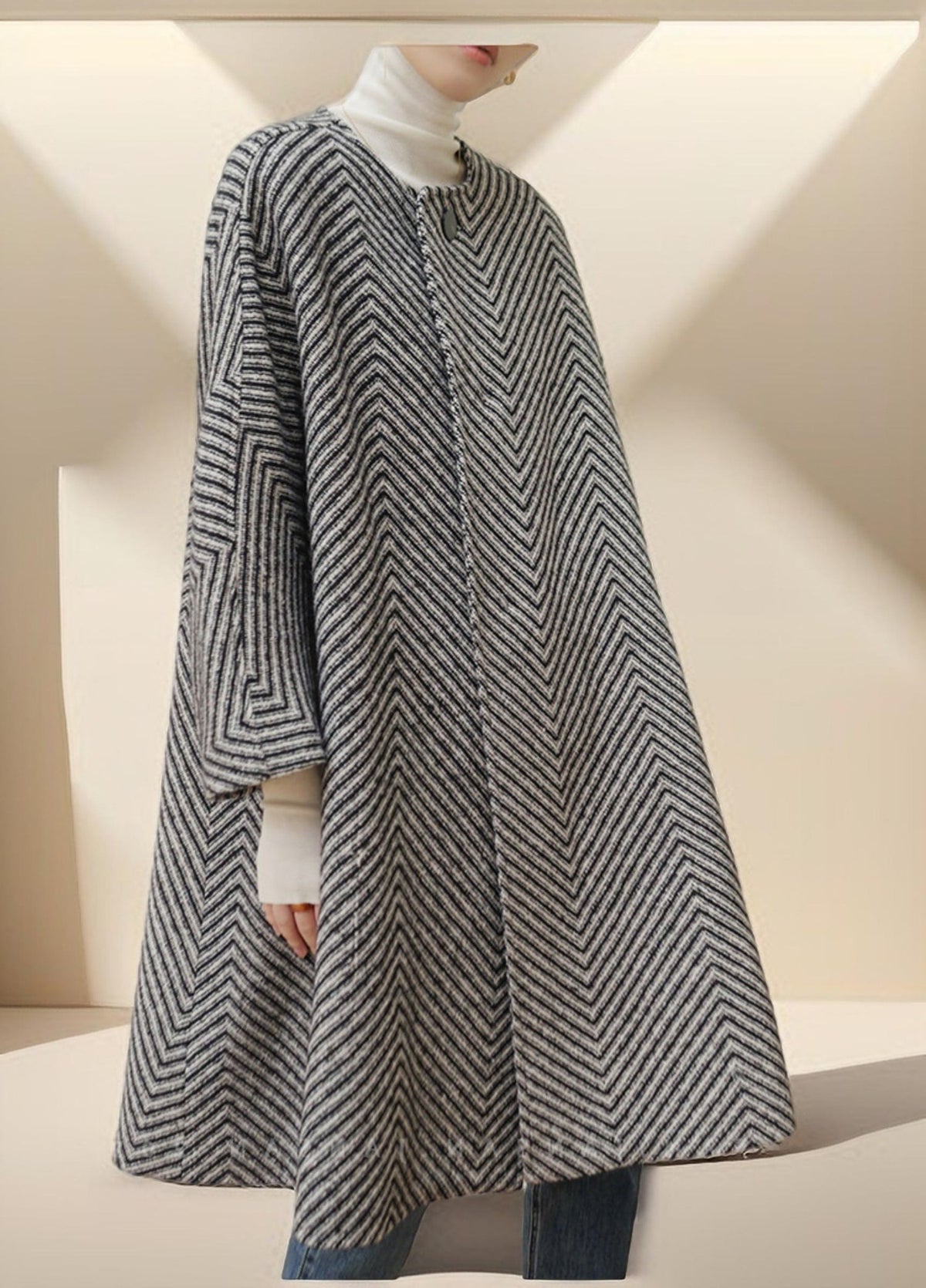 Women's Black and White Zig Zag  Wool Coat - Try Modest Limited