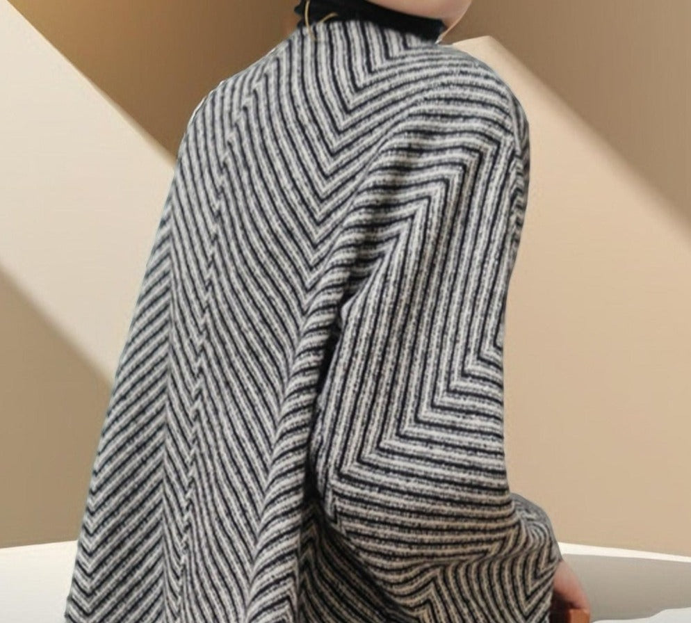 Women's Black and White Zig Zag Wool Coat - Try Modest Limited 