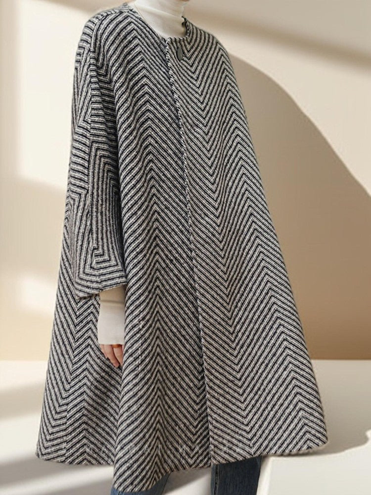 Women's Black and White Zig Zag Wool Coat - Try Modest Limited 