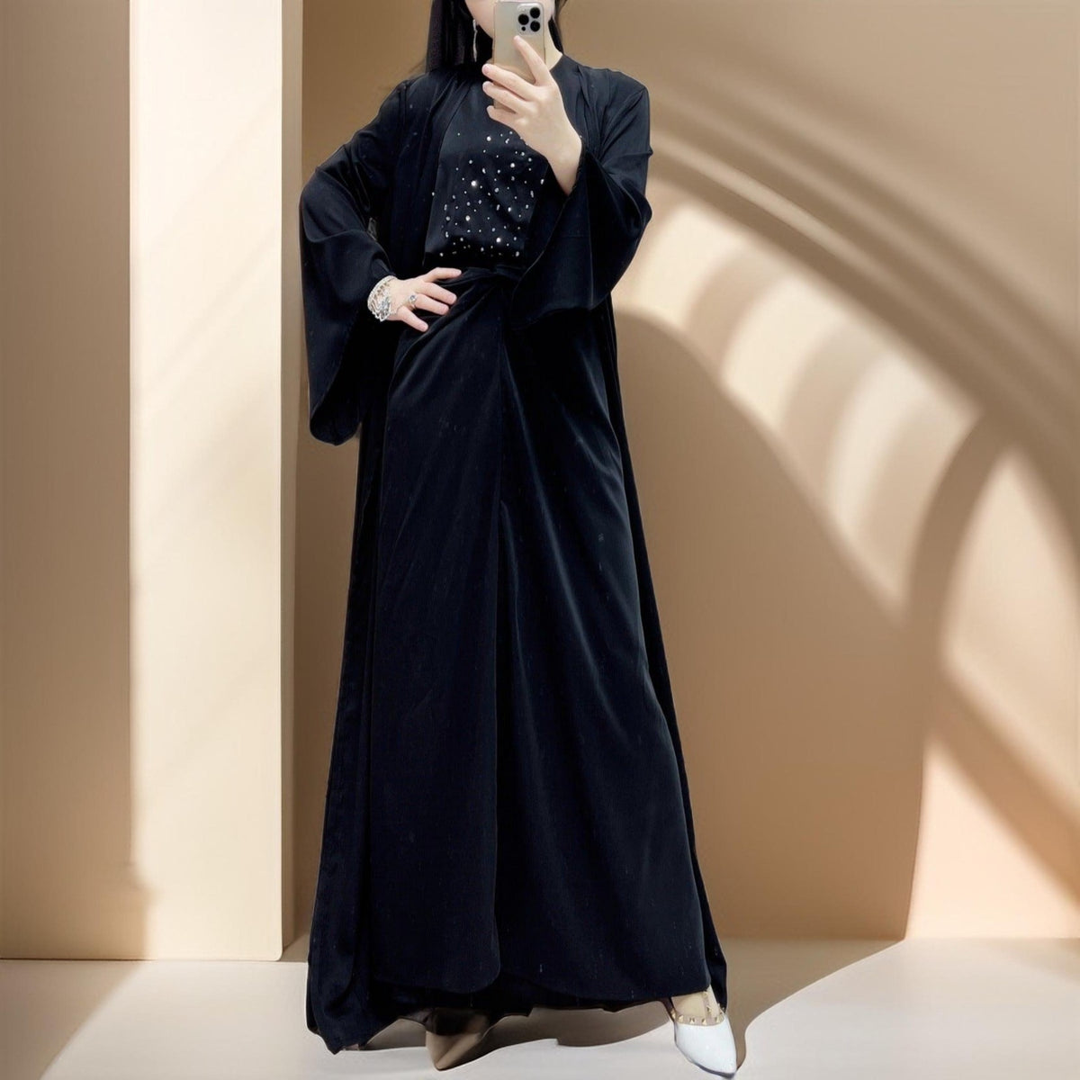 Women's Solid Color Fashion Beaded Three Piece Suit - Try Modest Limited