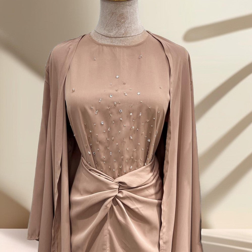 Women's Solid Color Fashion Beaded Three Piece Suit - Try Modest Limited