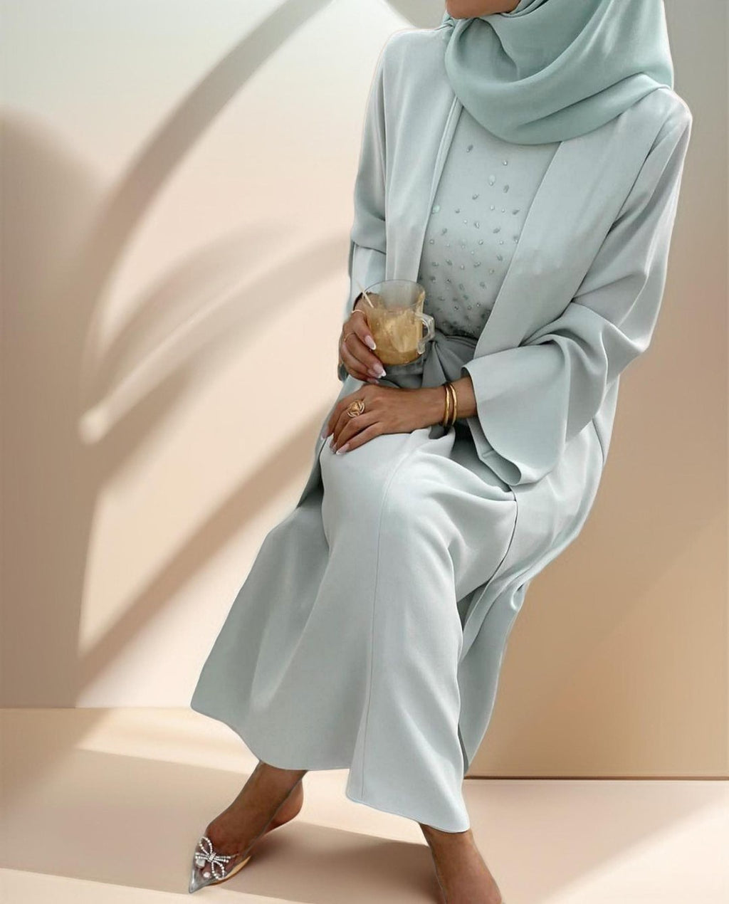 Women's Solid Color Fashion Beaded Three Piece Suit - Try Modest Limited