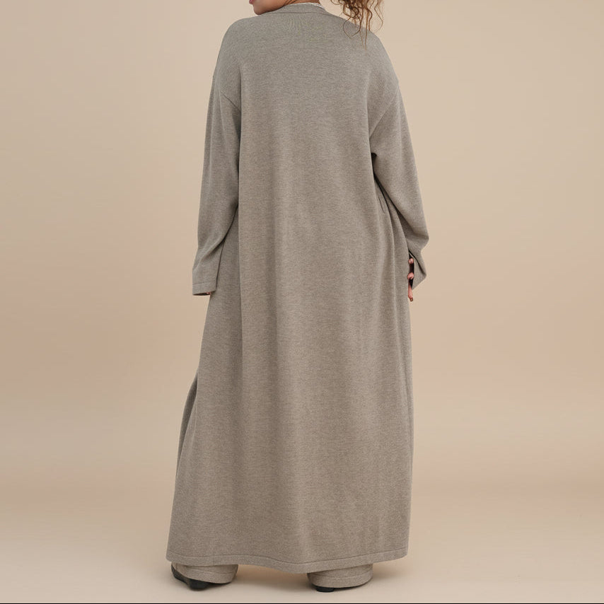 Completo da salotto a coste da donna, 3 pezzi: cardigan e coordinato a gamba larga