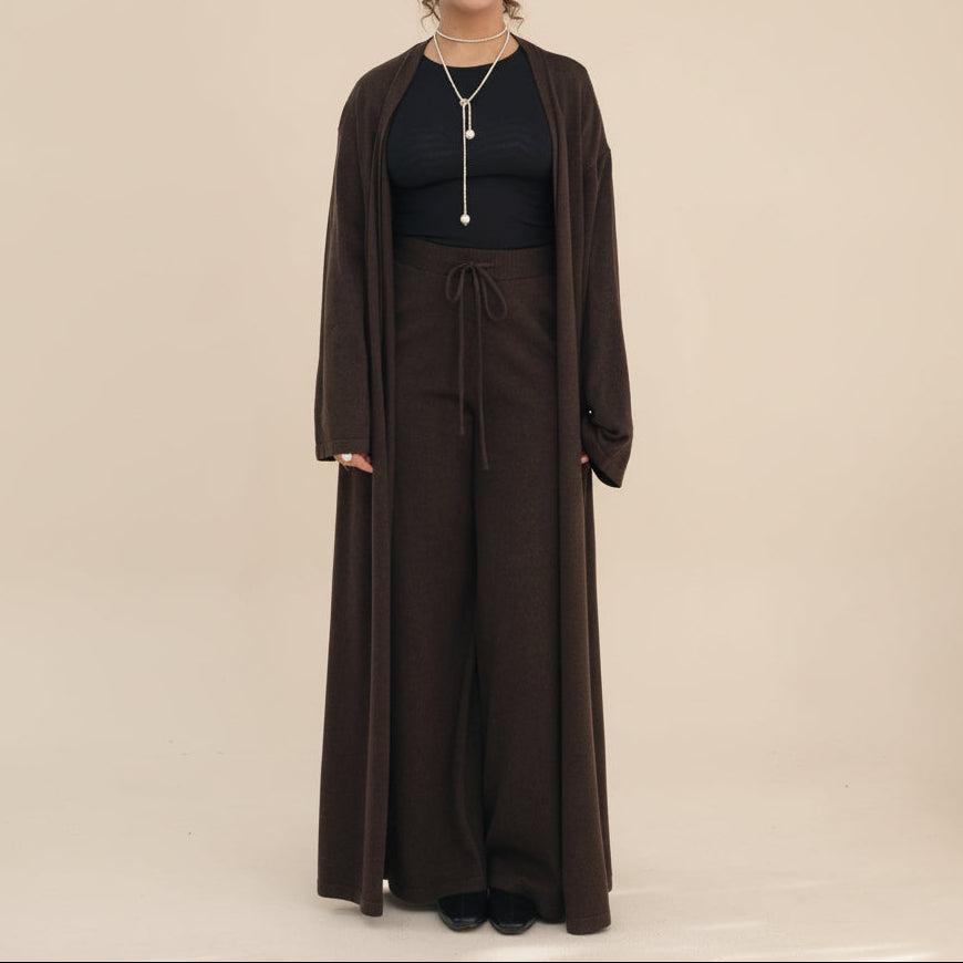 Women's 3-Piece Ribbed Lounge Set: Cardigan & Wide Leg Co-ord