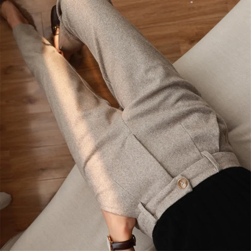 Woolen High Waisted Casual Suit Pants - Try Modest Limited
