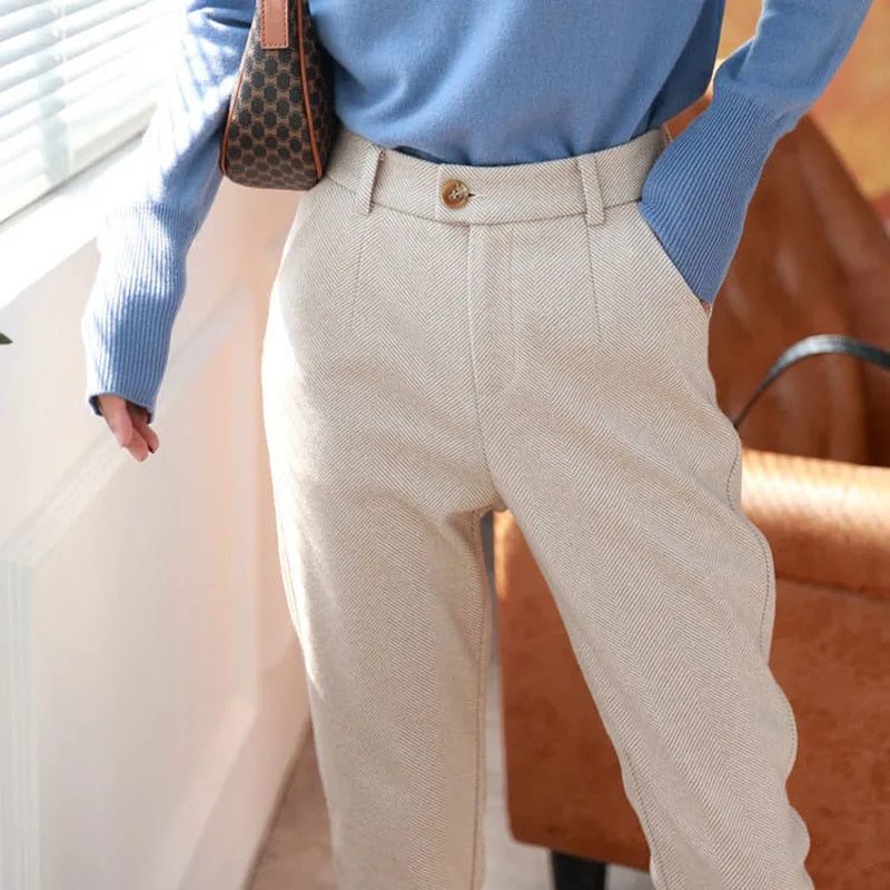 Woolen High Waisted Casual Suit Pants - Try Modest Limited