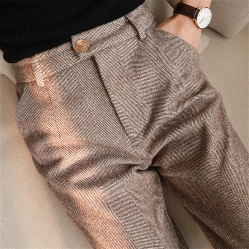 Woolen High Waisted Casual Suit Pants - Try Modest Limited