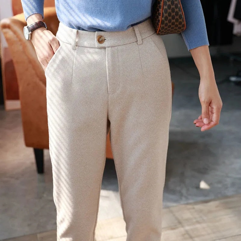 Woolen High Waisted Casual Suit Pants - Try Modest Limited