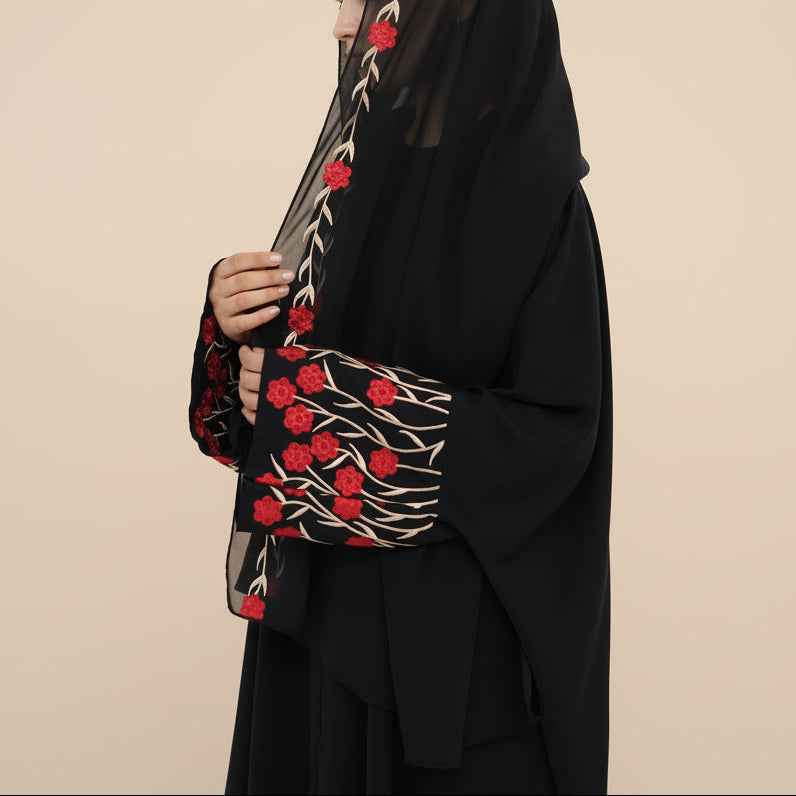 Yalina Floral Embroidered Nida Abaya & Hijab Set