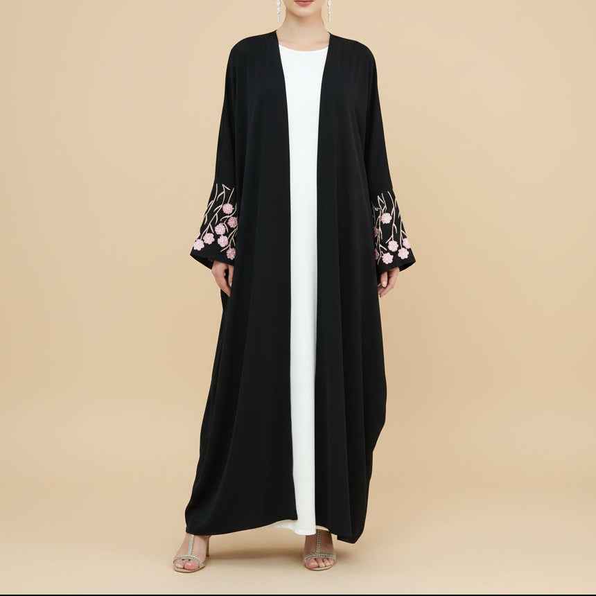 Yalina Floral Embroidered Nida Abaya & Hijab Set