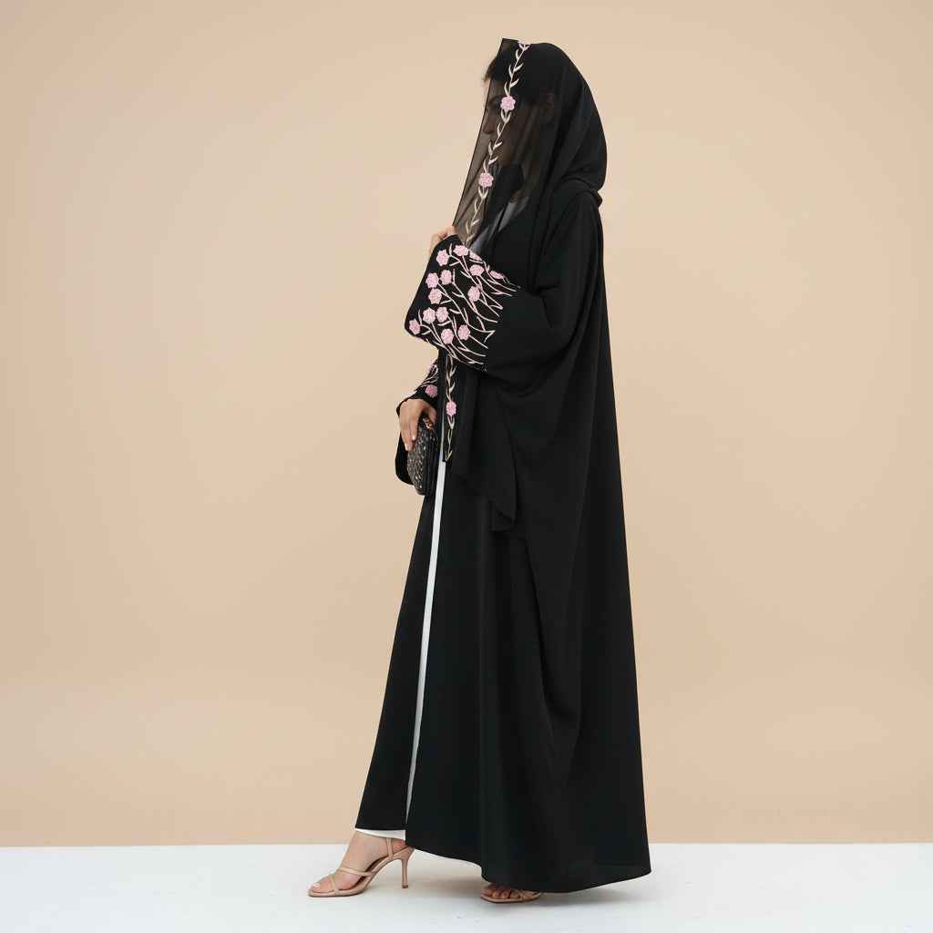 Yalina Floral Embroidered Nida Abaya & Hijab Set