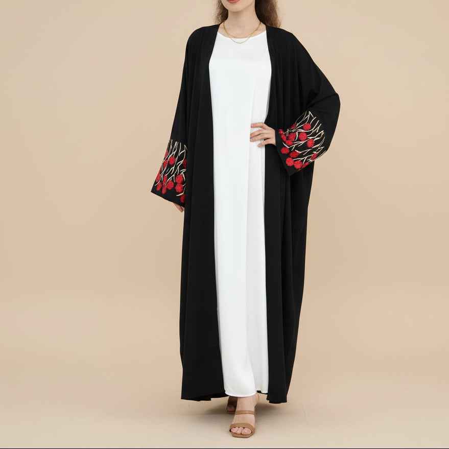 Yalina Floral Embroidered Nida Abaya & Hijab Set