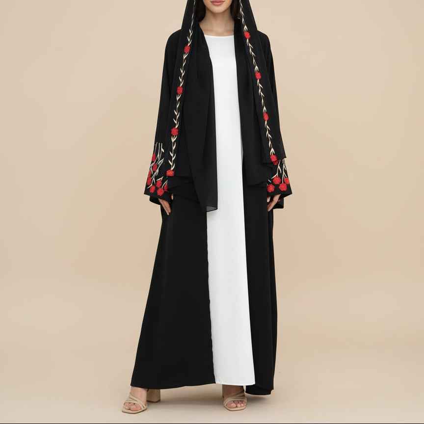Yalina Floral Embroidered Nida Abaya & Hijab Set
