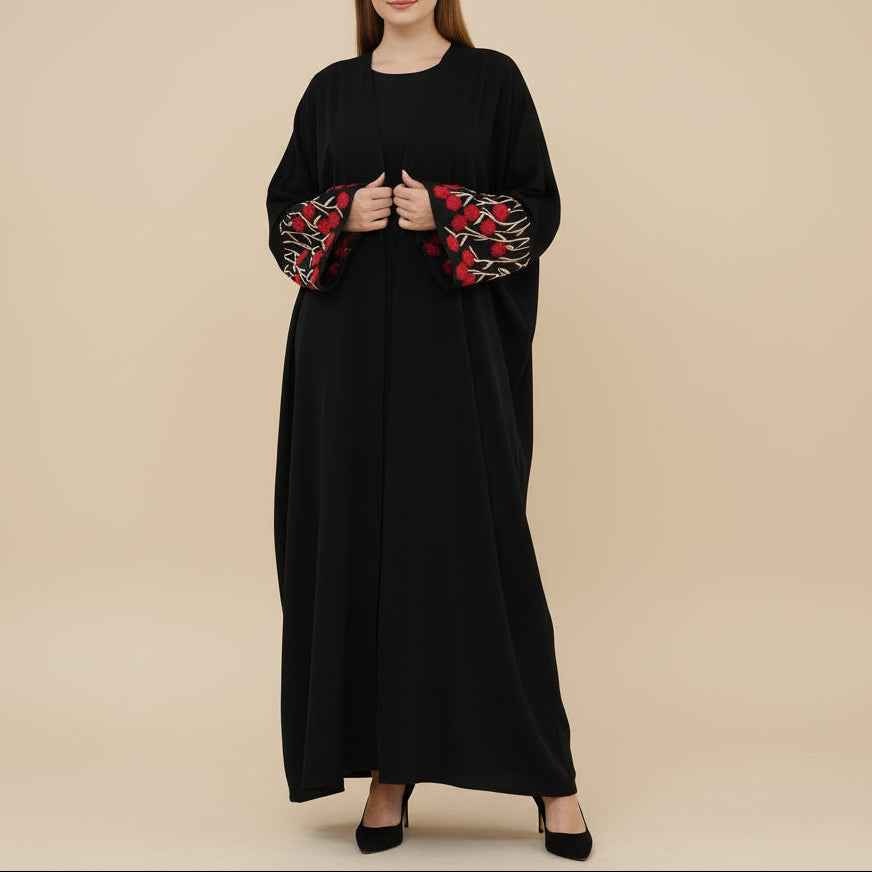 Yalina Floral Embroidered Nida Abaya & Hijab Set